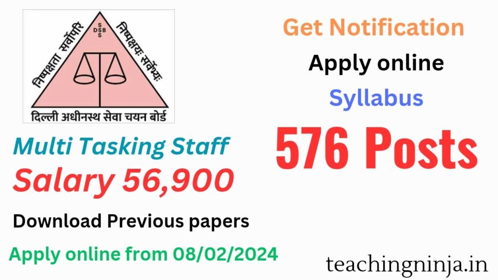 DSSSB 2024 Recruitment of MTS For 567 Vacancies