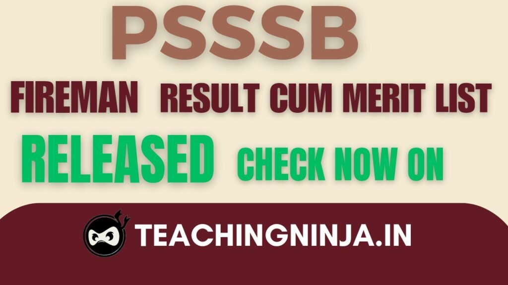 PSSSB Fireman 2023 Results Cum Merit List Released 1317 Posts