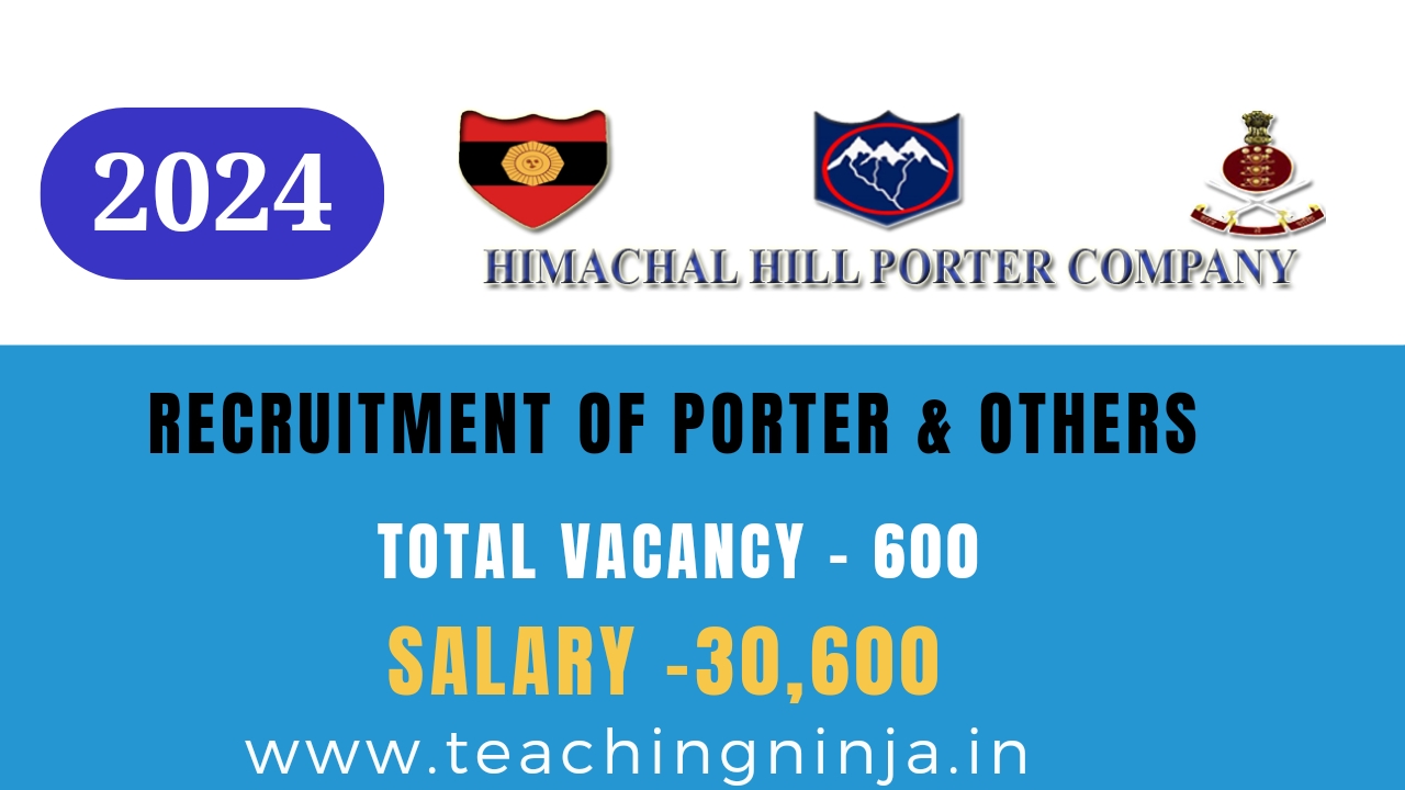 Hill Porter Company Recruitment 2024 of Porter & Safaiwala 600 Vacancy