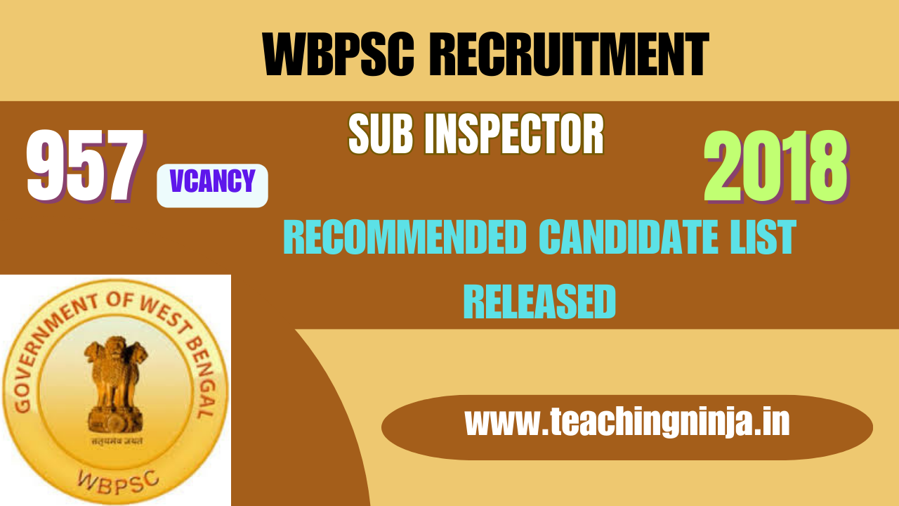 WBPSC Result Sub Inspector Candidate List 2018