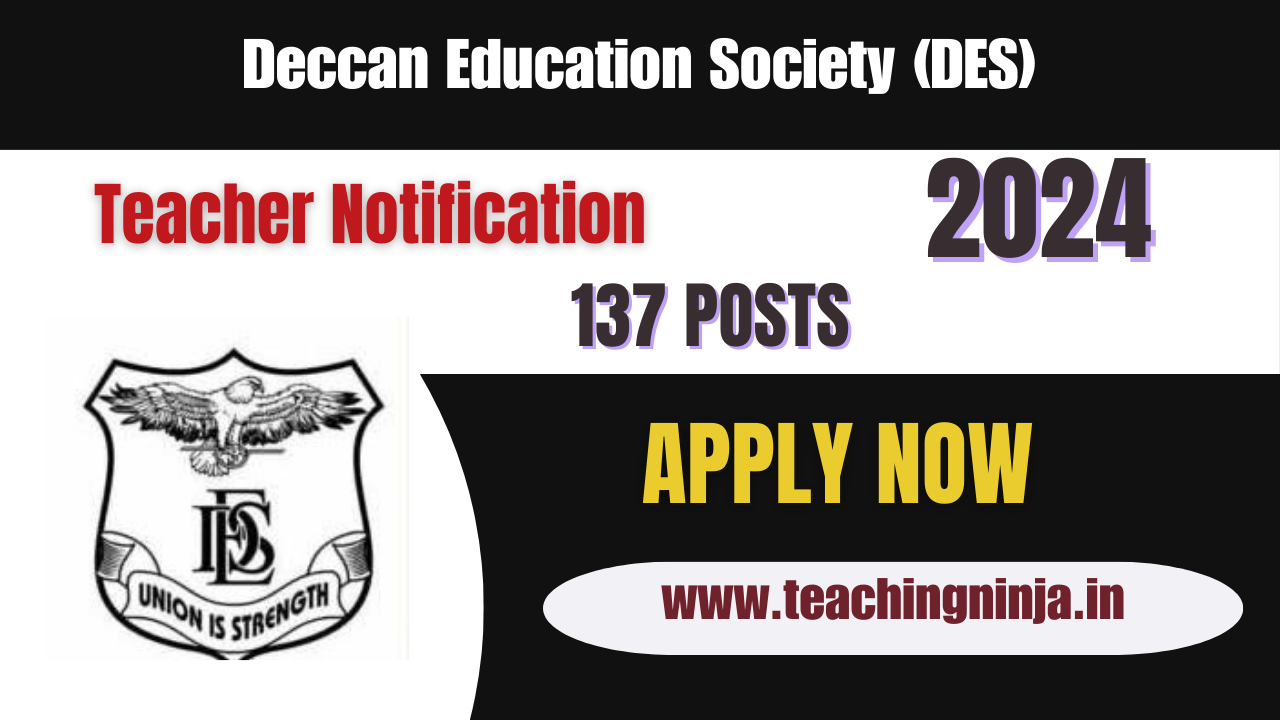 DES Pune Notification 2024 Teacher 137 Posts Apply Offline, Check Eligibility Details.