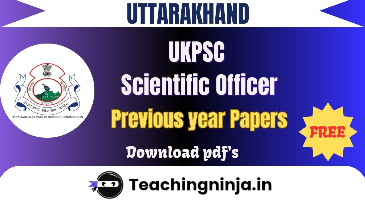 UKPSC Scientific Officer 2022 Previous Paper Free pdf Download