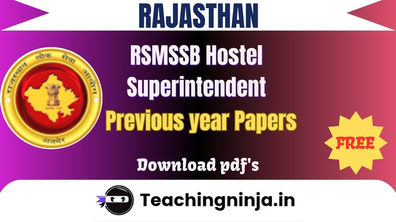 RSMSSB Hostel Superintendent 2024 Pyp Free Pdf Download