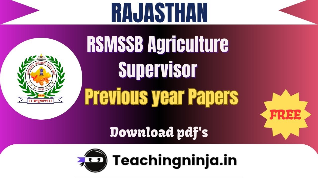 RSMSSB Agriculture Supervisor 2024 Pyps Free Pdf Download