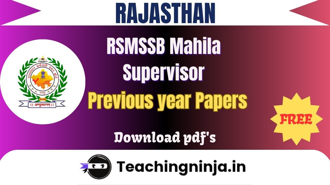 RSMSSB Mahila Supervisor 2024 Previous Papers Pdf Free Download
