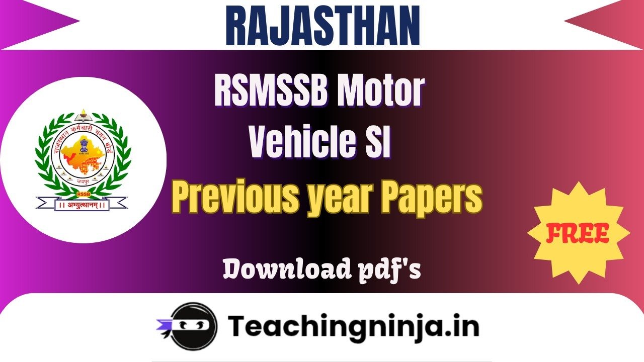 RSMSSB Motor Vehicle SI 2022 Previous Papers Free Pdf Download