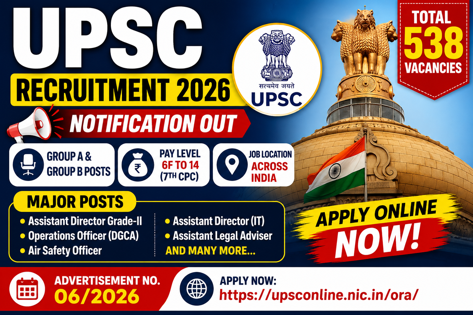 UPSC Recruitment 2026 Out for 538 Posts – Apply Online for Group A & Group B Vacancies