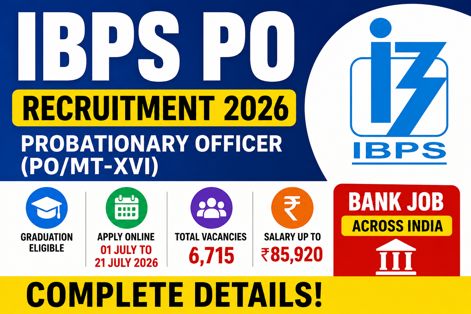 IBPS PO Recruitment 2026 Apply Online for Probationary Officer (PO/MT-XVI) Posts | Salary ₹85,920